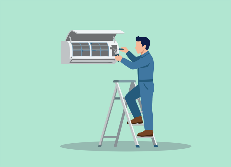 repair, air conditioning, technician, service, maintenance, ladder, wrench, home, worker, fix, mechanic, cooling, professional, equipment, electronics, installer, ac unit, household, handyman, temperature